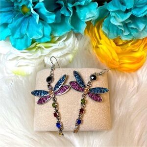 Dragonfly Sparkle Gemstone Dangle Earrings NEW!